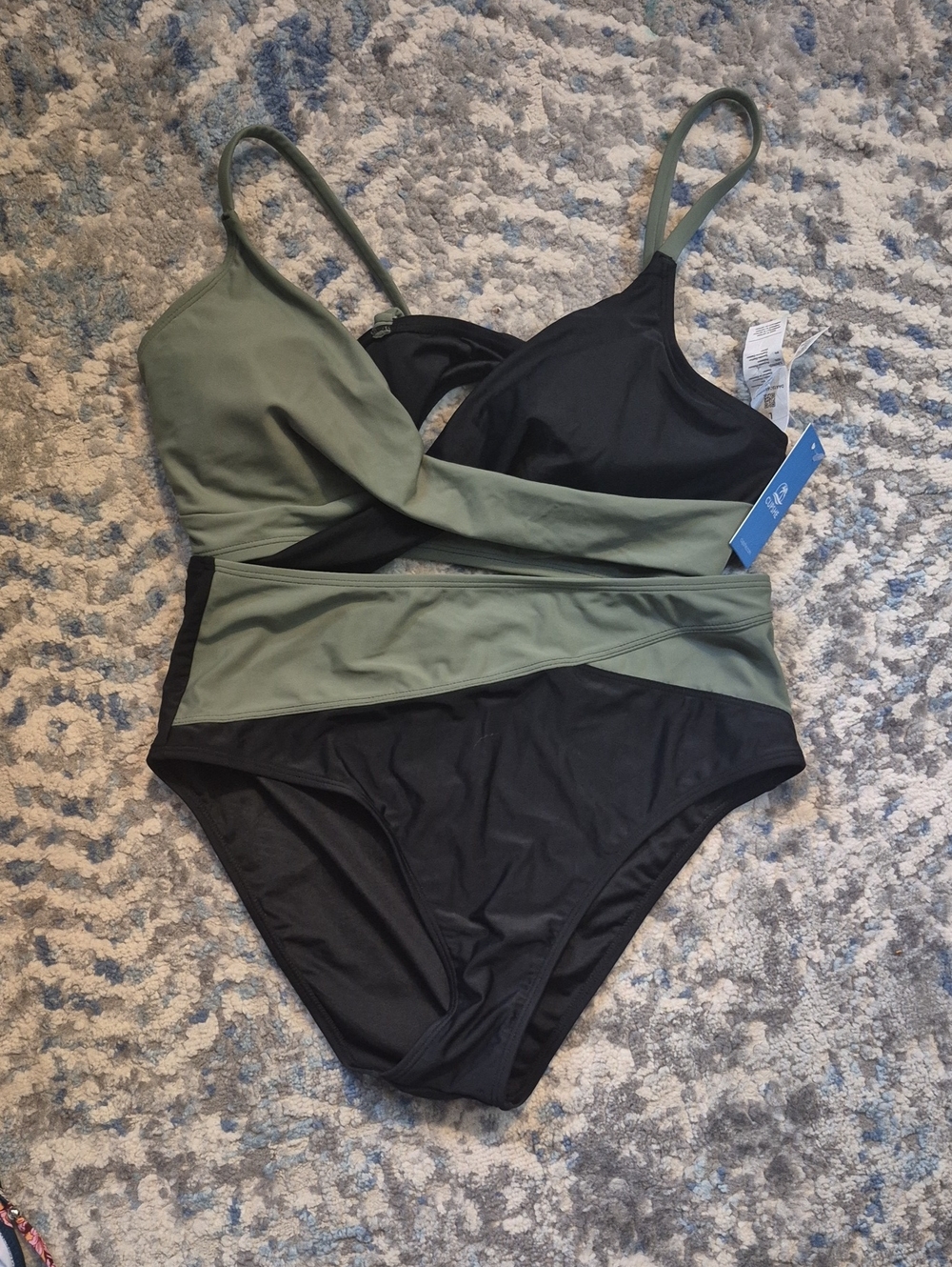 Cupshe Olive & Black Colorblock Wrap  two- Piece Swimsuit